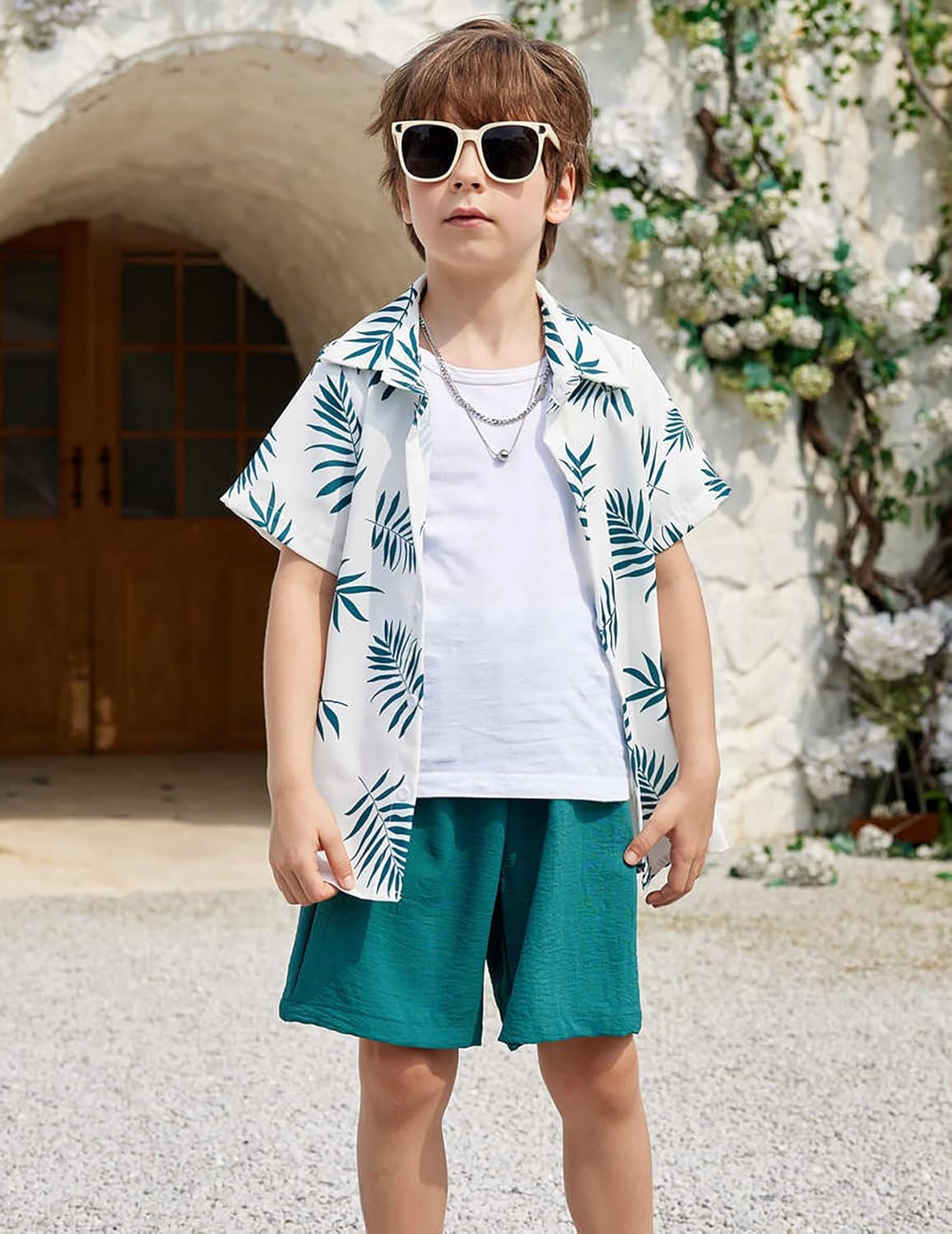 Arshiner Boys 2-Piece Outfit Set Hawaiian Shorts T-Shirt for