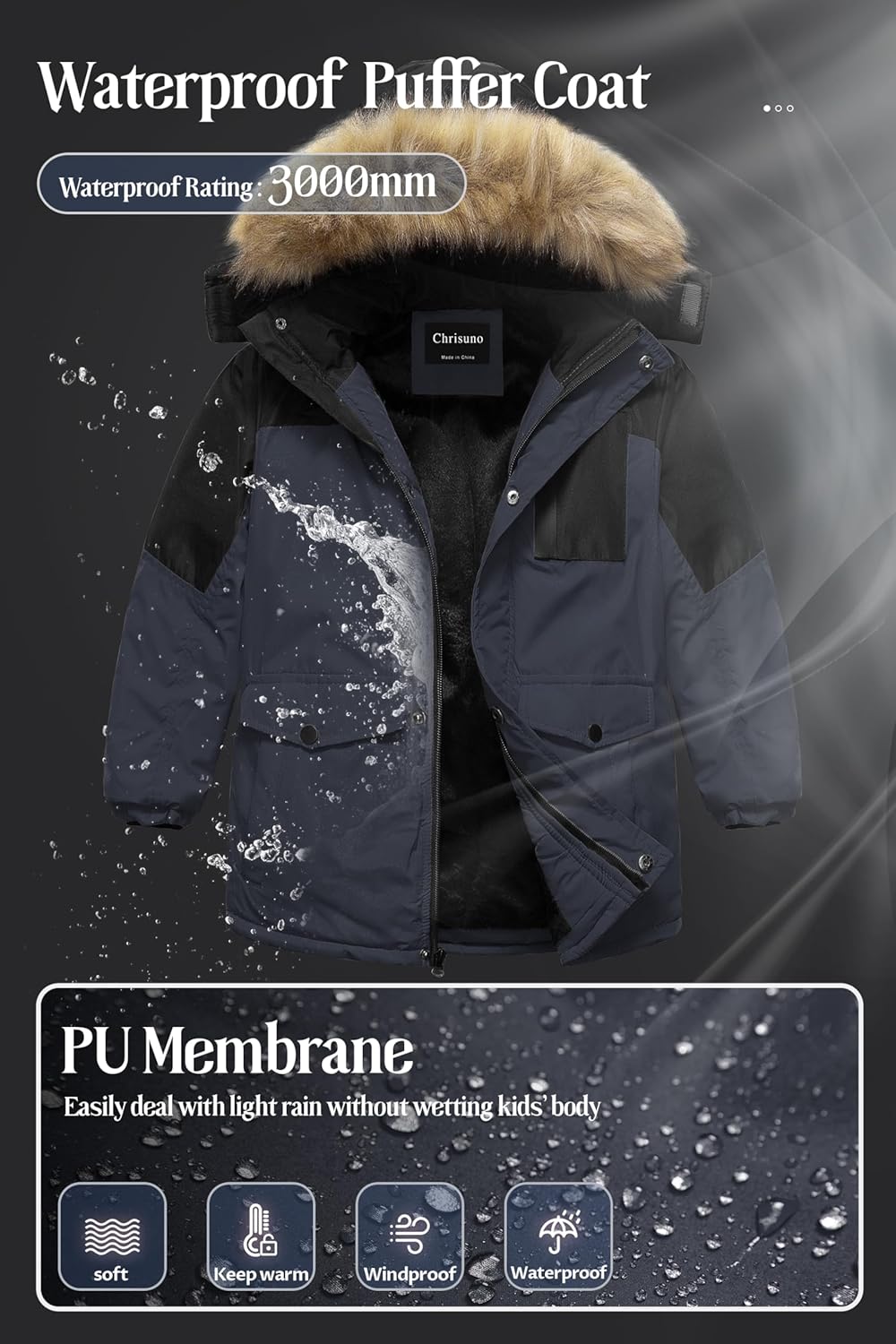 Chrisuno Kids Med-length Parka Winter Jacket waterproof insulating and stylish
