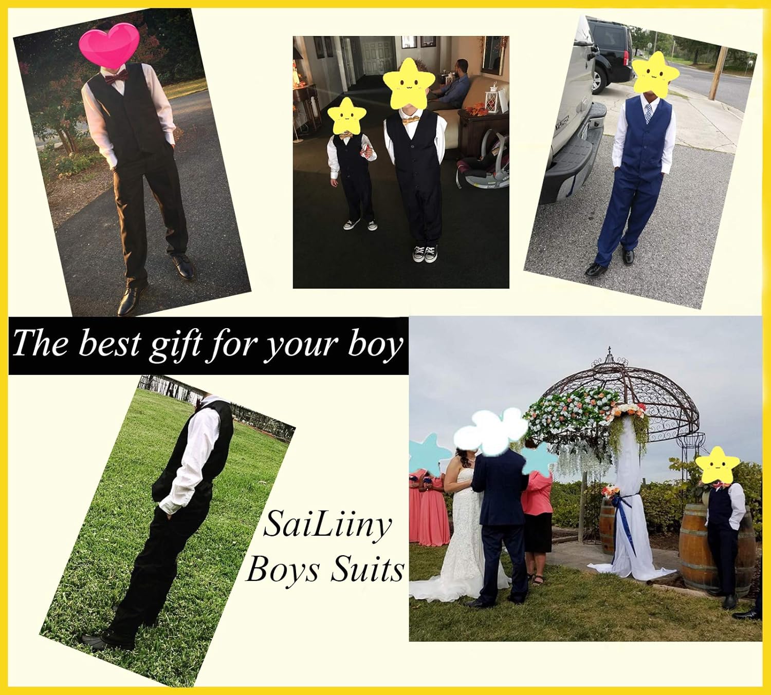 Boys 4 Piece Formal Suit Set Vest Pants Shirt Tie