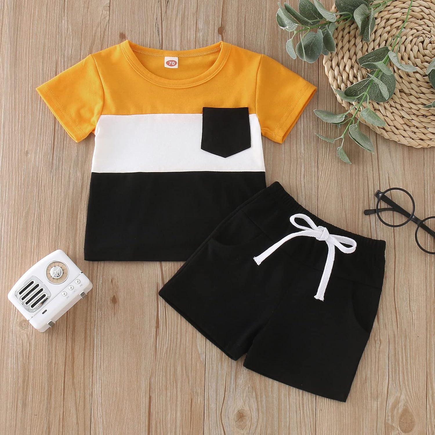 Patchwork Pocket Tops Shorts for Boys