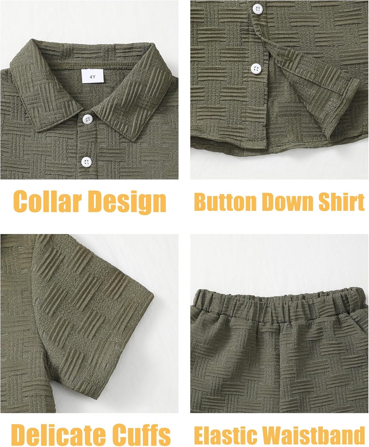 Toddler Boy Summer Outfits Button Down Shirt and Shorts Set 2PCS