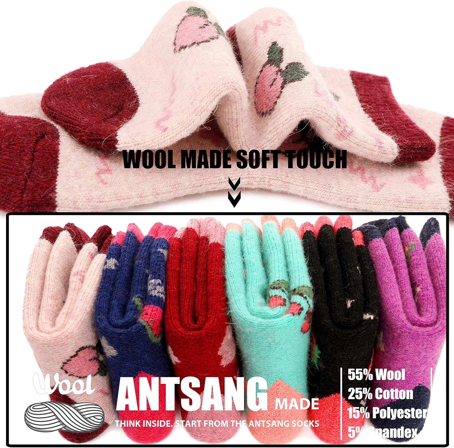 ANTSANG Kids Merino Wool Socks for Boys Girls Warm Stretchy and Durable