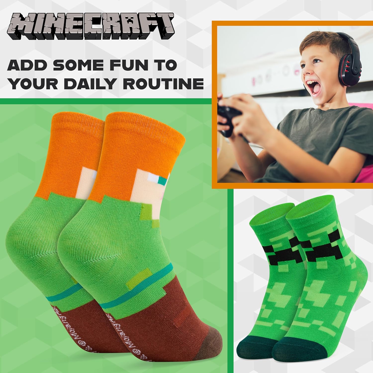 Minecraft Boys Calf Socks Boys Minecraft Design