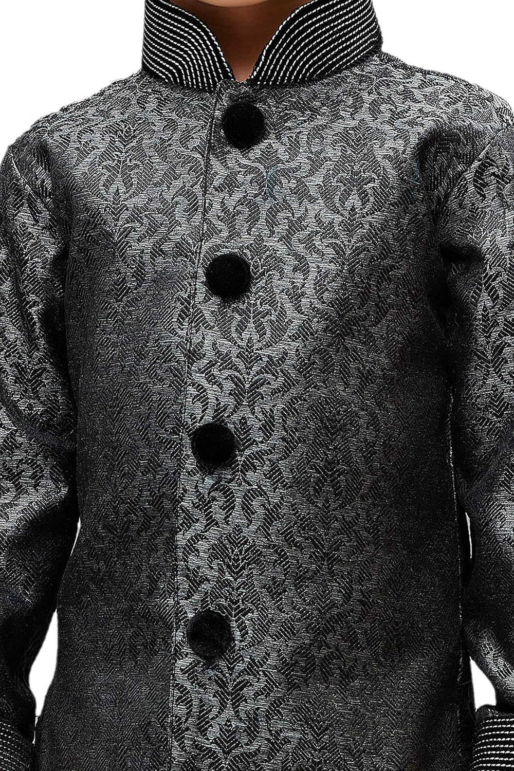 VASTRAMAY Boys Grey Silk Blend Sherwani Kurta Set