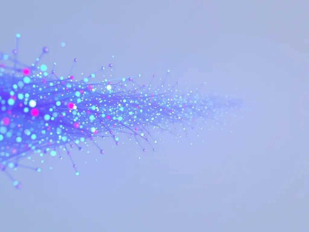 An abstract representation of a swarm of particles moving in a coordinated manner, symbolizing swarm intelligence.